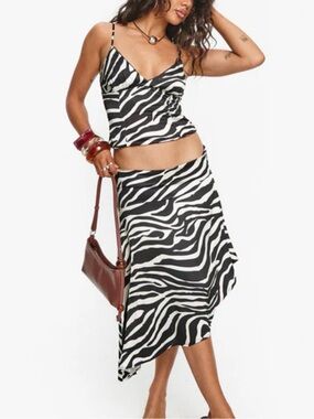 Zebra Print Two-Piece Slip Top & Asymmetric Skirt Set